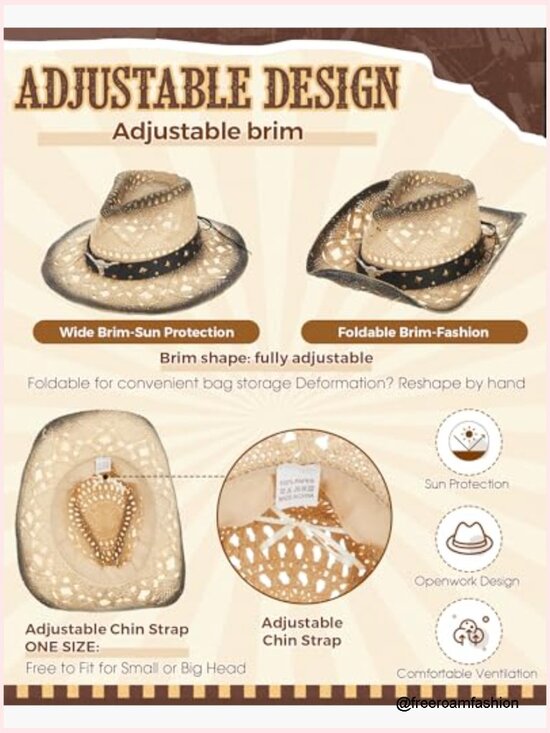Straw Cowboy Hat Set with Shapeable Brim & Concho Belts main image 4